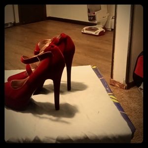 Red high heel strappy pumps